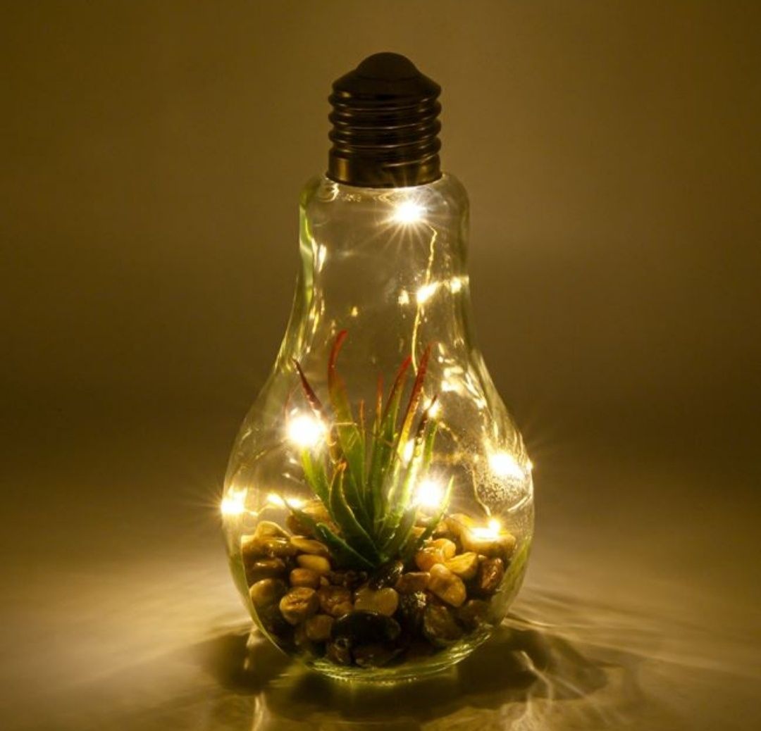 Bec Decorativ de Sticla cu 10 LED-uri & Plante