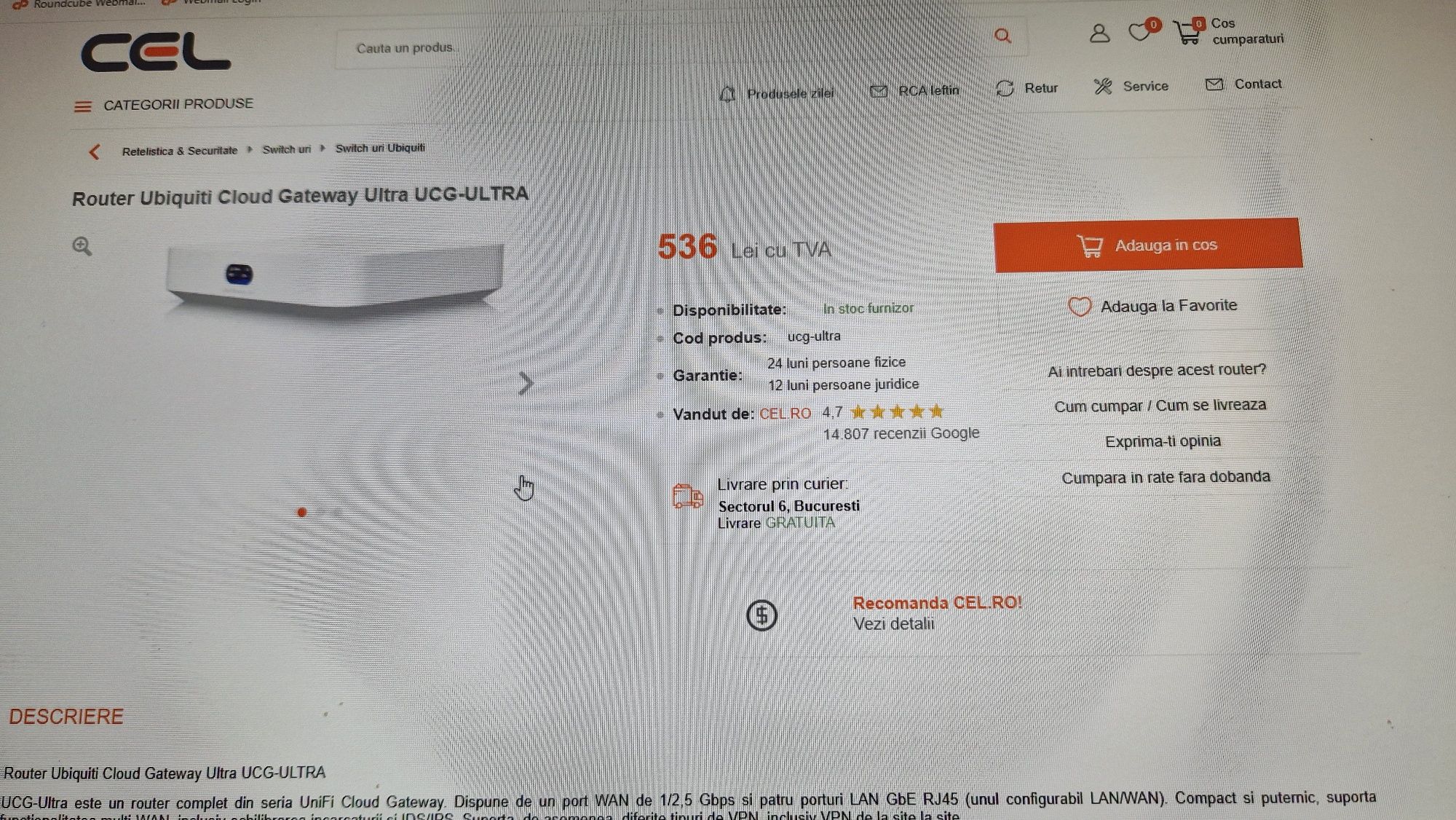 Router Ubiquiti UniFi Cloud Gateway IDS/IPS, Multi-WAN, Cloud Gateway