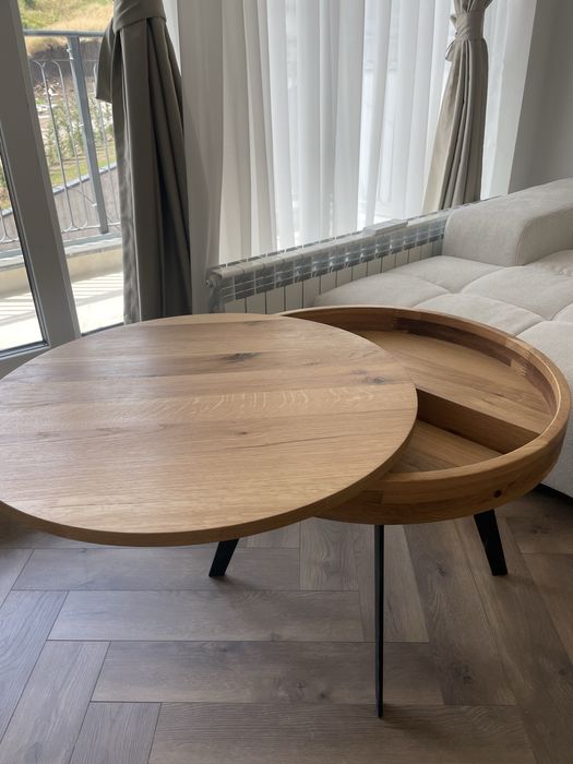 Масивна Дървена кръгла маса с въртящ механизъм