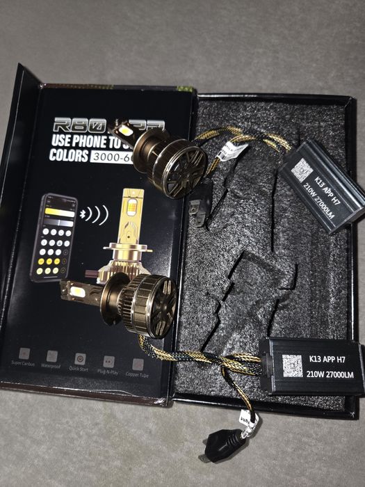 Set Becuri LED Auto H7 K13, 210W, 27000LM, Control prin Aplicație