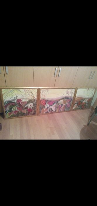 Set 3 Tablouri Triptic ulei pe panza 107+77+77 x 77 cm total 261 x 77
