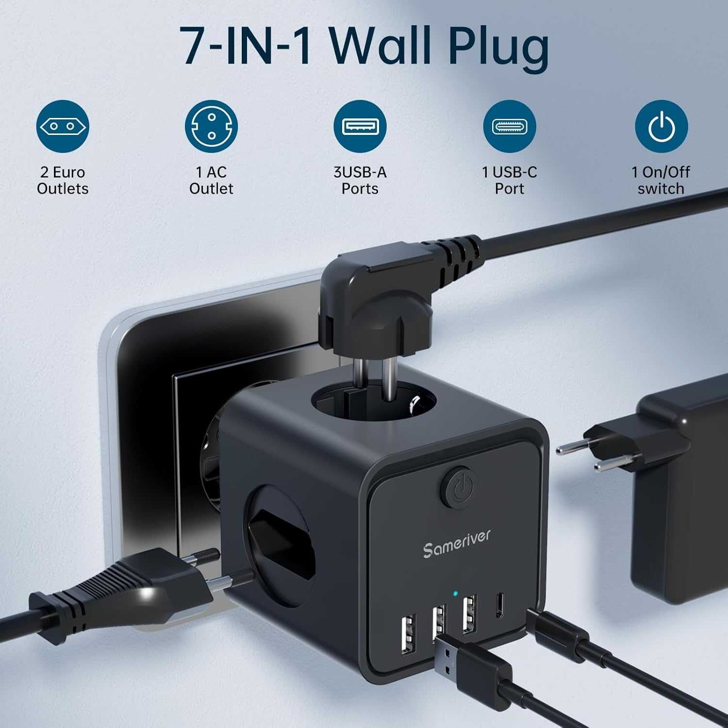 ПРОМО Нов Разклонител Куб с 3 Гнезда х 16А и 4 USB порта с Гаранция