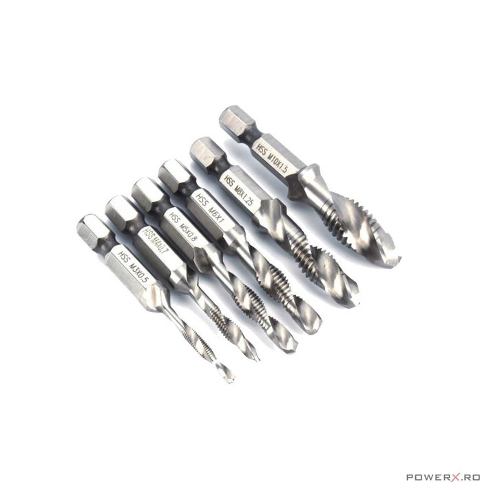 Set burghe pentru filetare, 6 piese, M3, M4, M5, M6, M8, M10, Silver