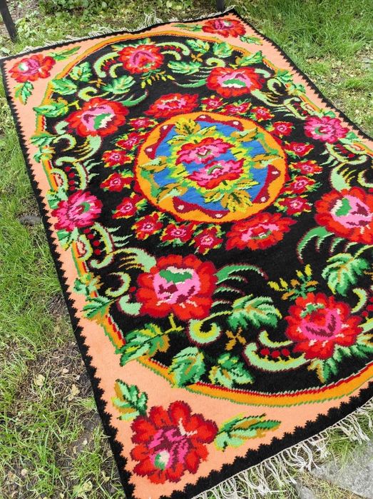 Covor nou oltenesc lana tesut manual 160x245cm anii 80 kilim chilim