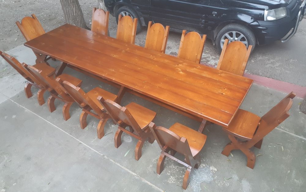Masa cu 12 / 14 scaune "Tip XL" . Mobilier rustic . Mese si scaune