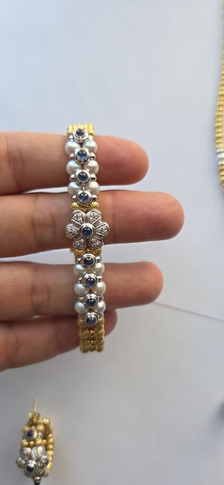 Set colier cercei bratara inel Zancan cu aur diamante safire perle