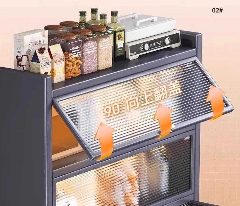 Shkaf oshxona uchun, yuqoriga ochiluvchi eshikli, zamonaviy dizayn