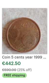 5 cenți 1999 moneda de colecție