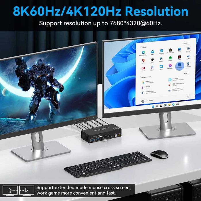 KVM Switch VPFET DP 1.4 4K120Hz pentru 2 PC si 2 monitoare