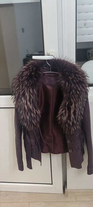 Яке естествена кожа, с естествена яка, цвят бордо