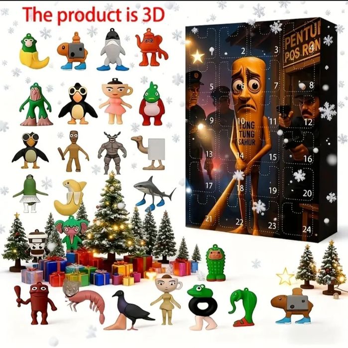Brainrot Адвент Календар/24 бр За отброяване дните до Коледа тум Сахур