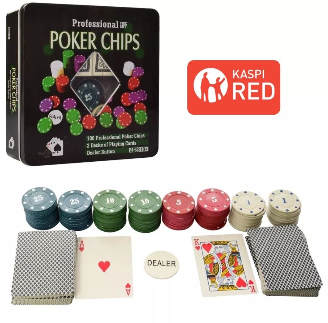 Набор для игры покера poker chips 100шт. Покерные фишки  . Карты poker