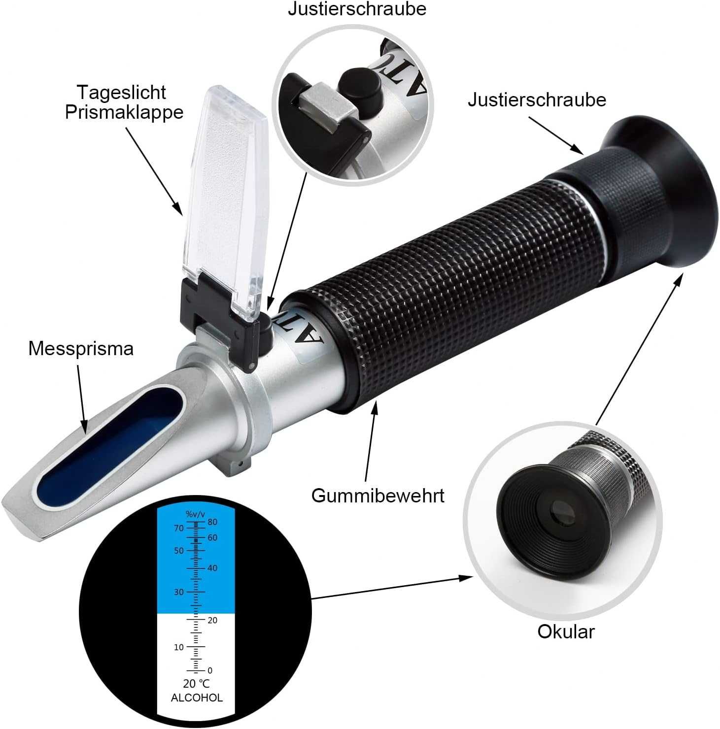 Refractometru(alcoolmetru) portabil de alcool 0-80% REDUS de la 280RON