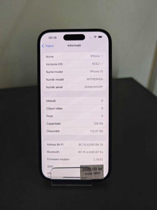 Telefon Apple Iphone 15 100% [ag32 b.27638] 2500Lei