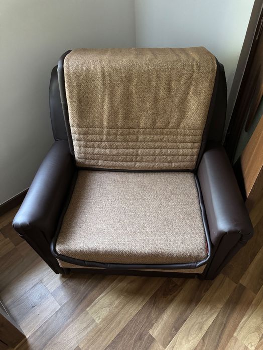 Fotoliu extensibil Bucur, stofa + imitatie piele, maro