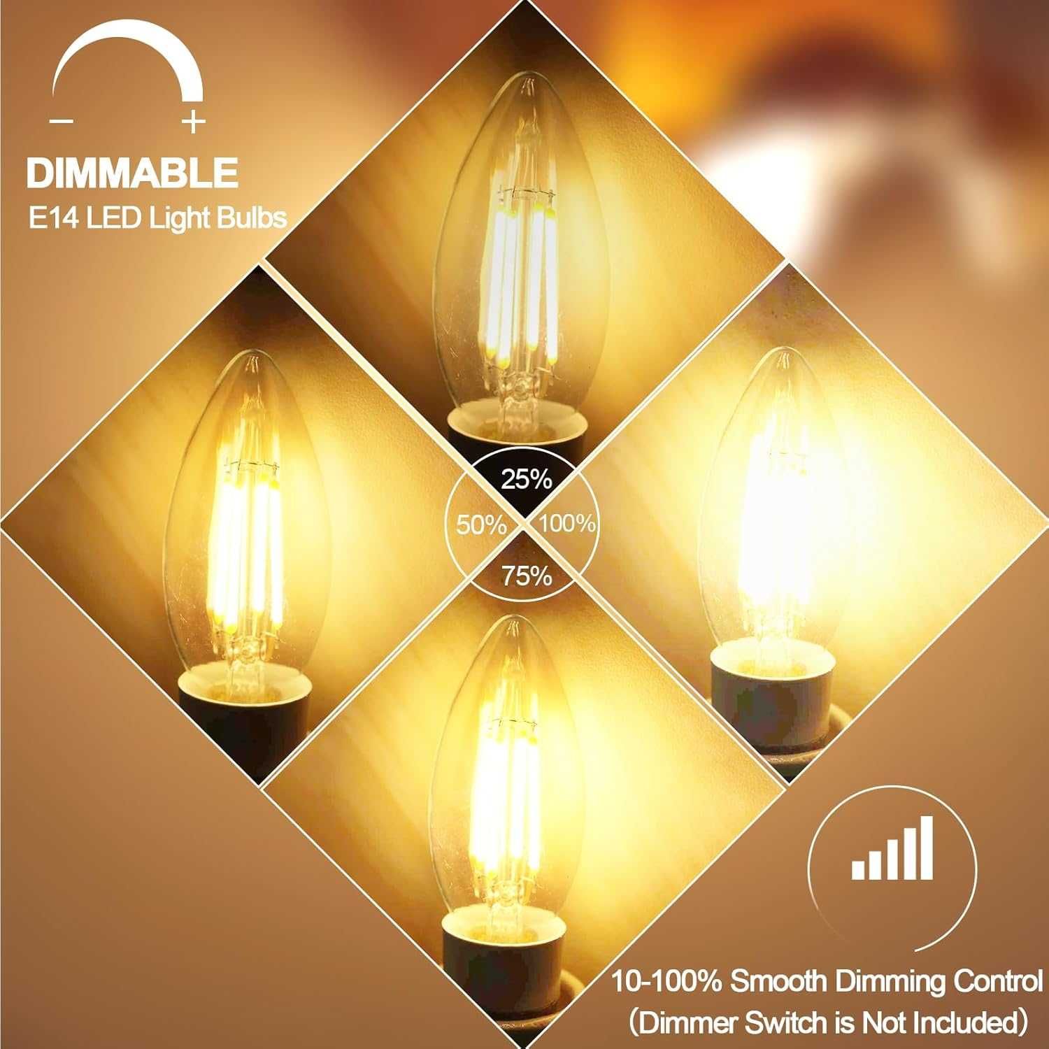 НОВ! Комплект 10 бр. LED крушки E14 4W, димиращи