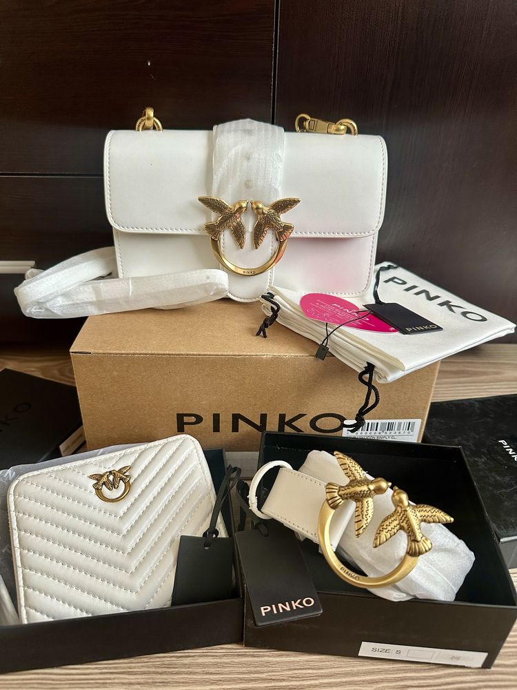 Чанта, колан и портмоне на Pinko в бял цвят модел MINI LOVE BAG ICON