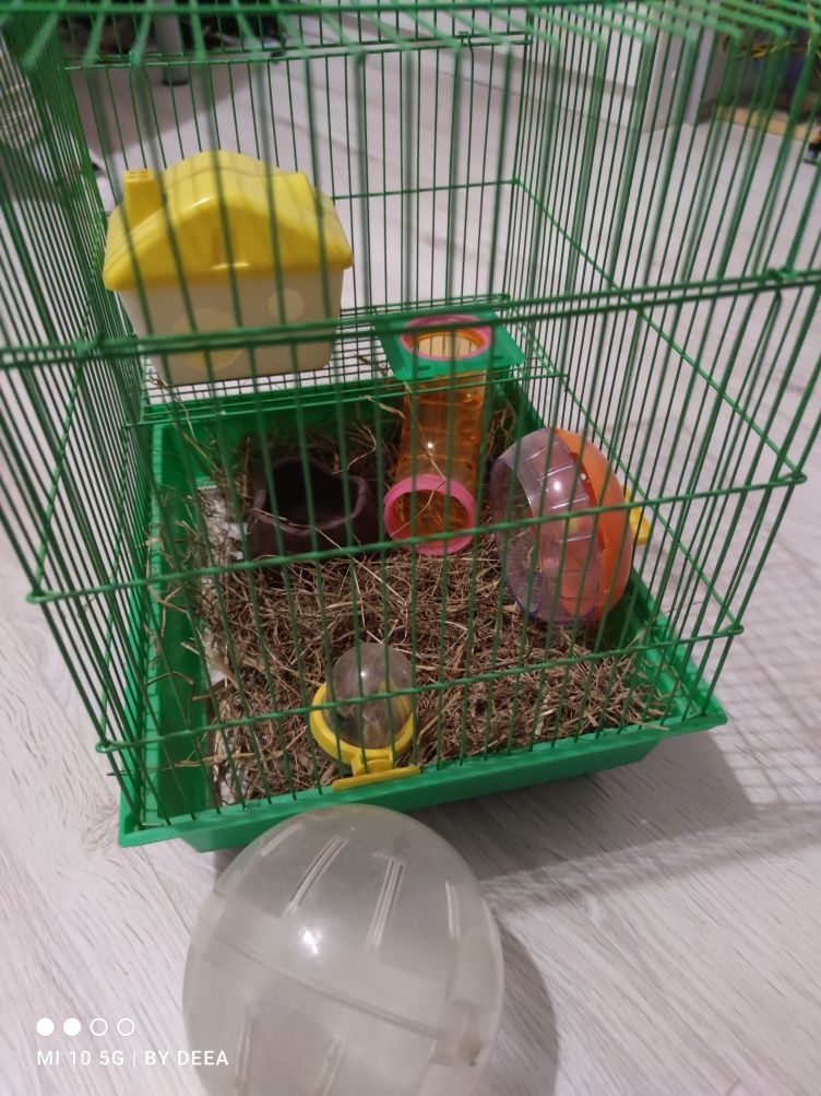 Cușcă hamster/ colivie pasari cu accesorii și  bila pentru hamster