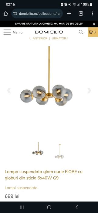 2 lampi suspendate glam Fiore de la Domicilio,gold with dark grey,noi