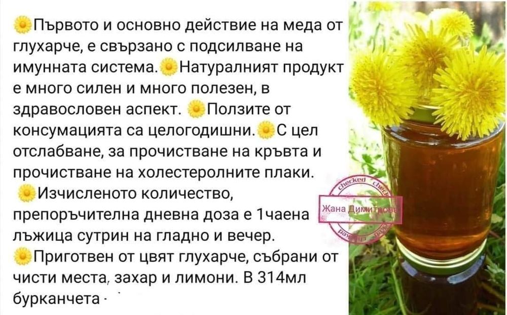 Сладко от глухарче И желе от дюли