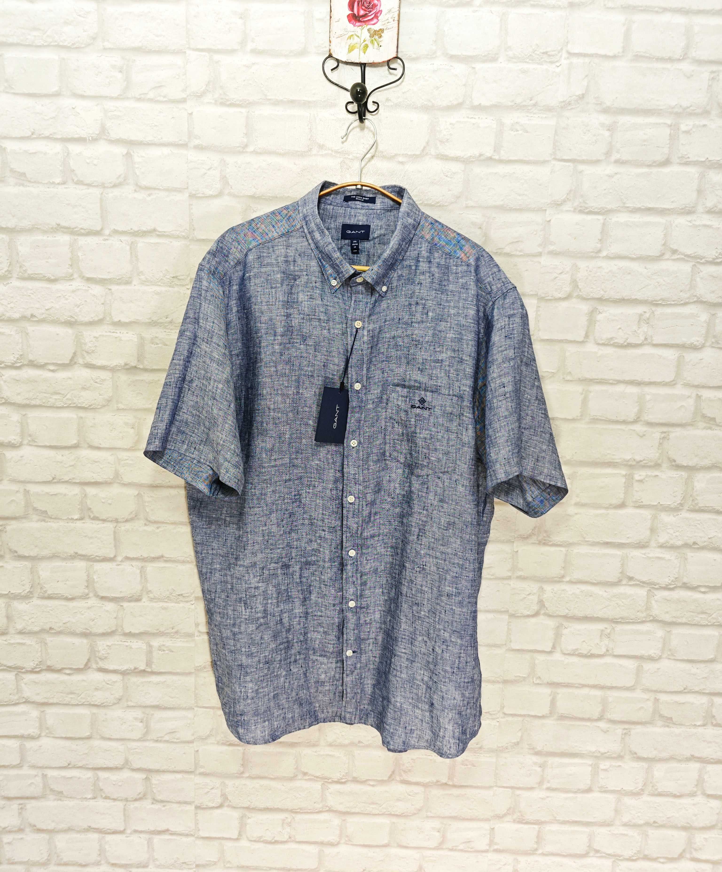 GANT 100% Лен Оригинална мъжка риза с къс ръкав размер XXL / 2XL  НОВА