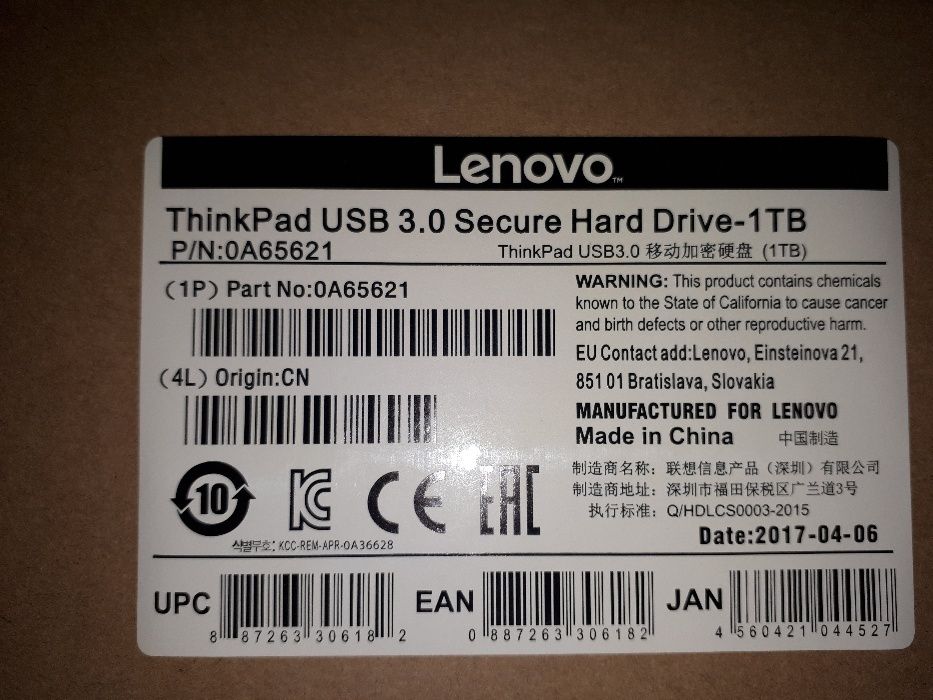 Lenovo Hard Extern USB 3.0 Secured - 1 TB - SIGILAT