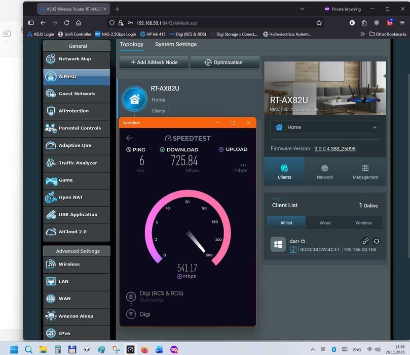 router Asus AX5400 Gaming AX82U, Aura RGB, Gaming Port, AiMesh suport