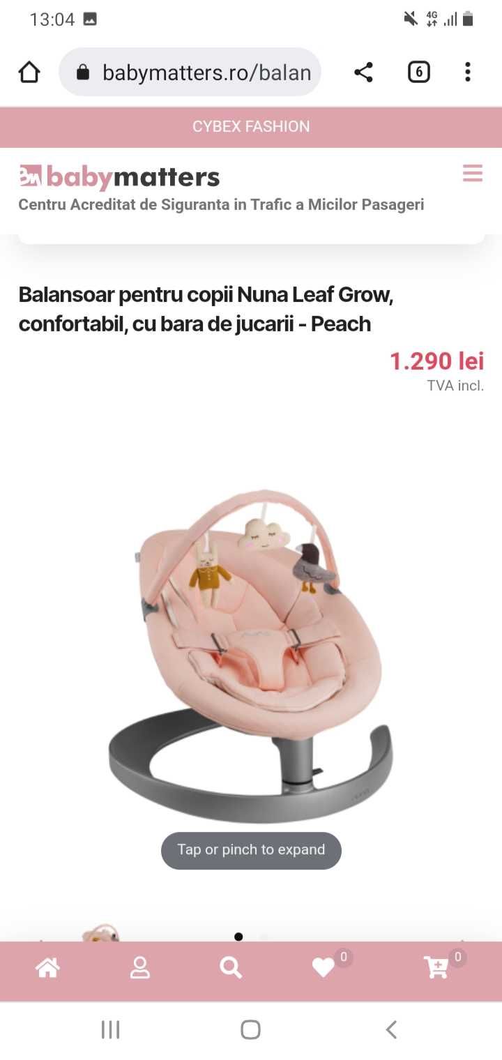 Balansoăr Nuna Leaf Grow, confortabil, cu bara de jucarii - Peach