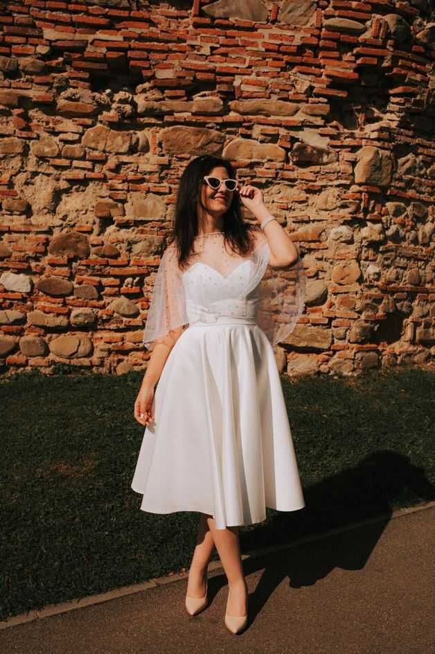 Rochie midi albă de cununie/nuntă Lariette - Stare impecabilă