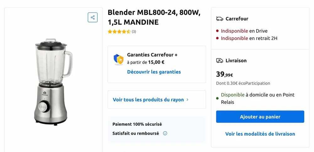 Blender Mandine MBL800-24 cu 2+1 viteze, de 1.5L si 800W, SIGILAT
