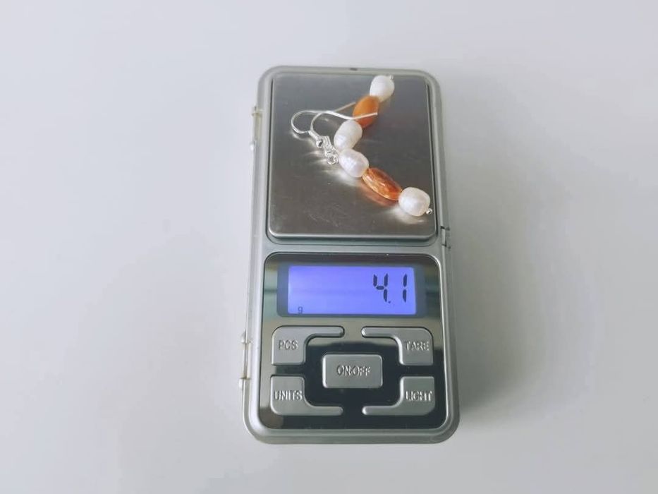 Vechi cercei din argint de 925, perle de cultura si chihlimbar