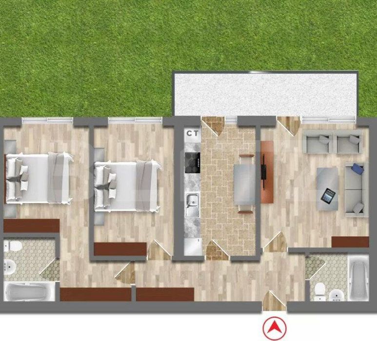 Apartament 3 camere cu terasa si gradina privata, parter, bloc nou Pan