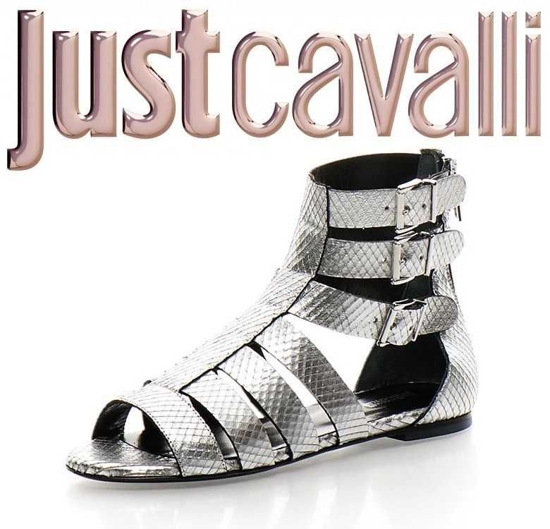 JUST CAVALLI № 37 – Дамски кожени сандали "SILVER GLADIATOR" нови