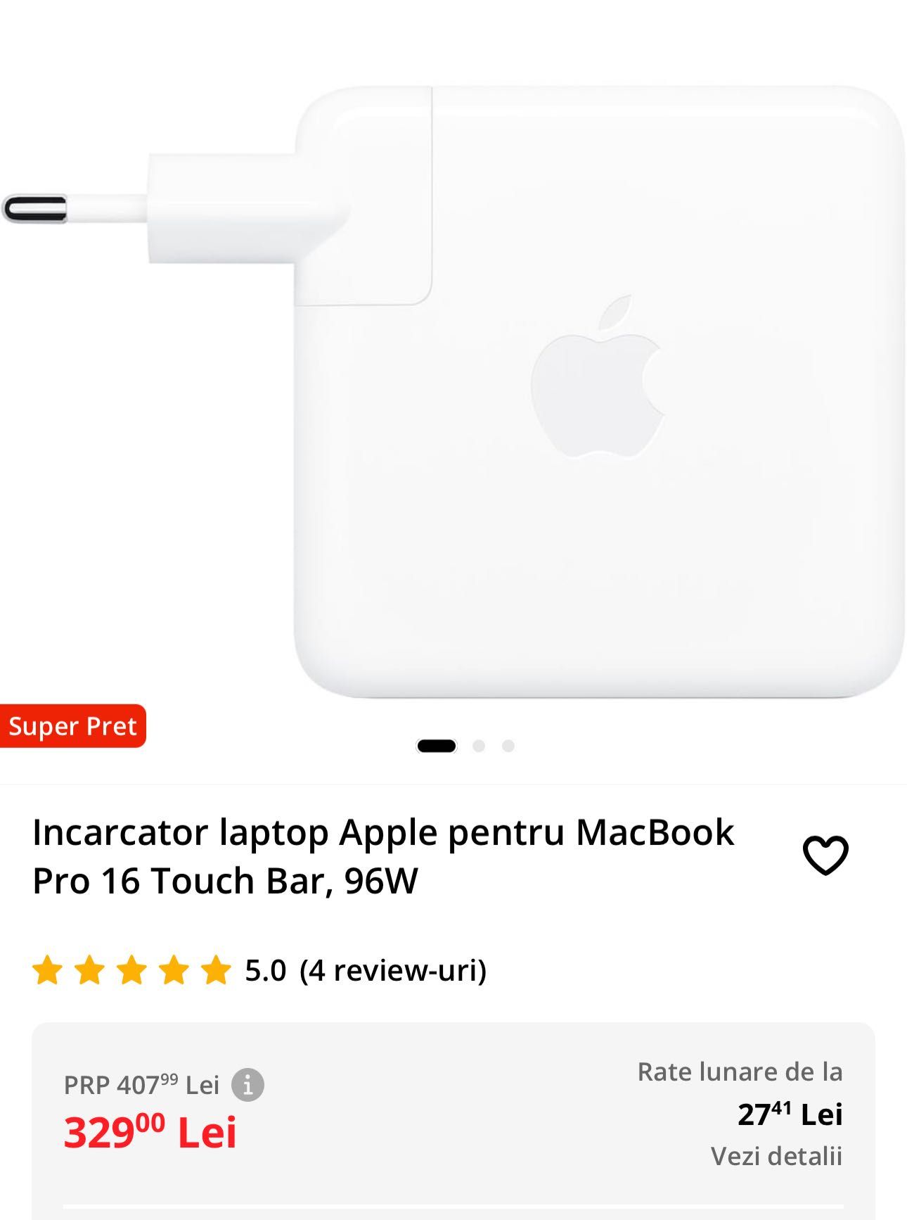 Incarcator MagSafe 3 Apple pentru MacBook Pro 16 USB-C, 96W și 140w