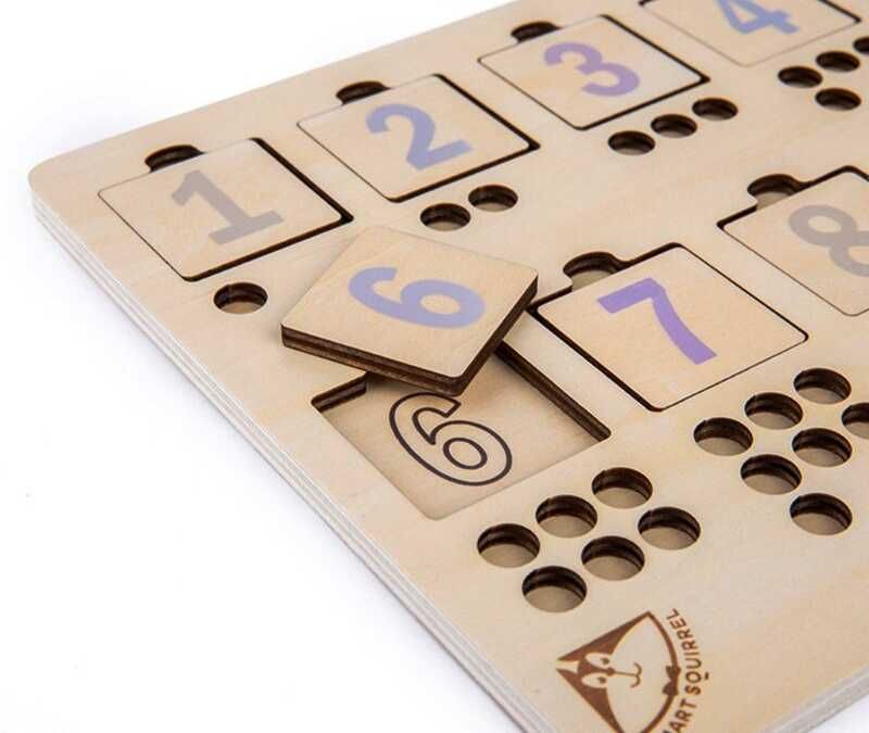 Numaratoare Puzzle - joc Montessori din lemn cu cifre si betisoare