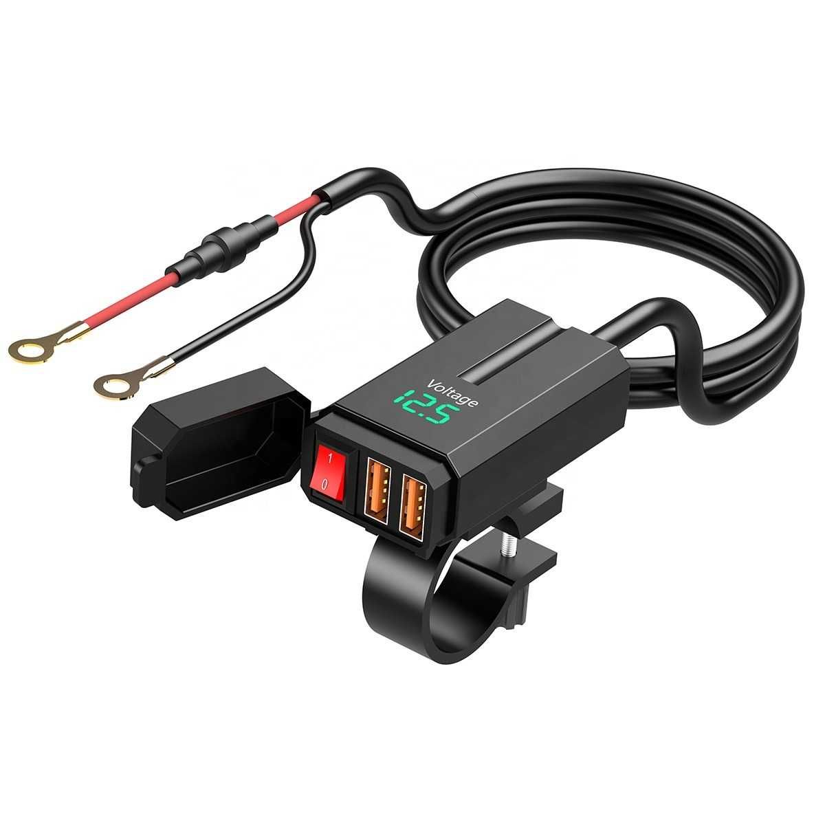 Priza Motocicleta ATV 2 USB Fast Charge QC3.0 buton indicator voltaj