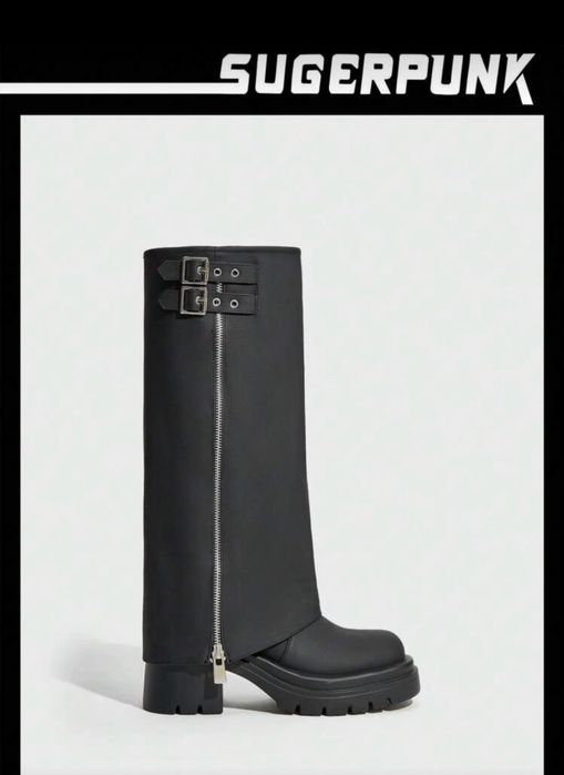 Дамски ботуши черни,кожа с цип