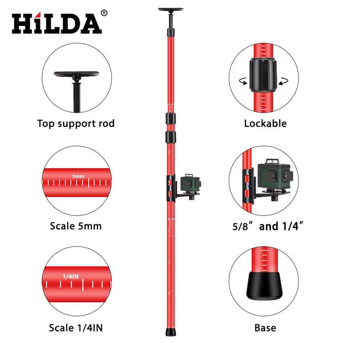 Tija extensibila, pol aluminiu, prajina 3.8m pt nivela laser