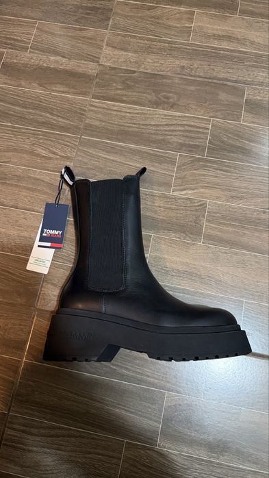 Ghete/bocanci Tommy Jeans noi, piele naturala