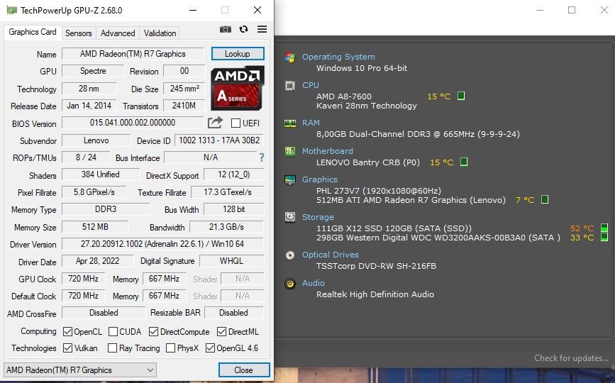 Unitate PC AMD A8 7600 3,1Ghz, 8GB, 120GB+320GB, Radeon R7 512MB Win10
