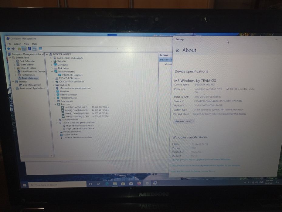 MedionE7214, Intel i3, 500gb HDD, display mare, Windows 10+Office
