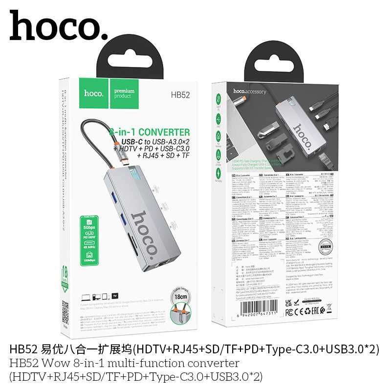 Hoco HB52 WOW Hub 8-in-1 5Gbps/PD-100W 4K-60Hz/RJ45/Docking Station
