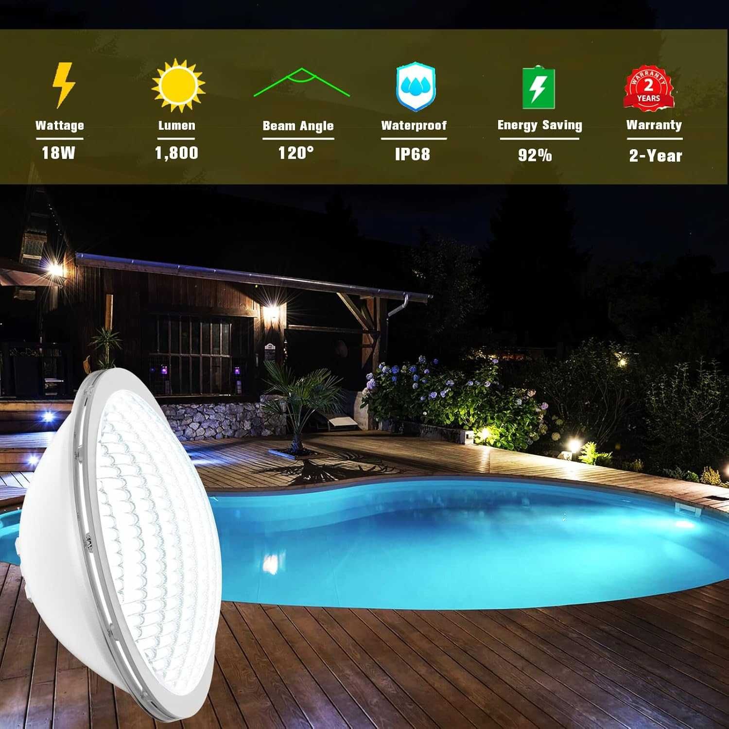 НОВ! Led прожектор за басейн LyLmLe IP68,  PAR56, 18W, 12V