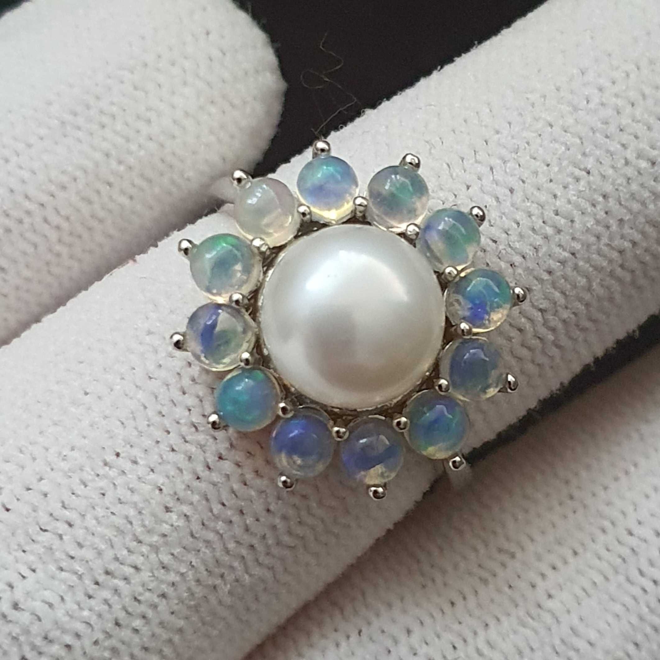 Inel Argint 925 Cu Perla Si Opale Naturale