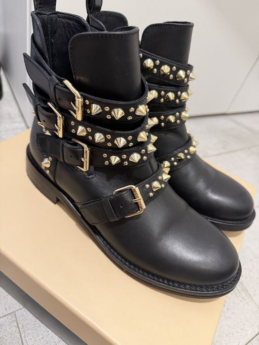 Кожени боти със златни елементи Twinset