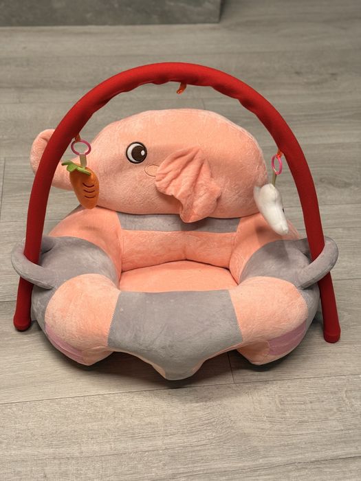 Fotoliu pluș bebeluși Elefant roz-gri cu jucării – stare excelentă
