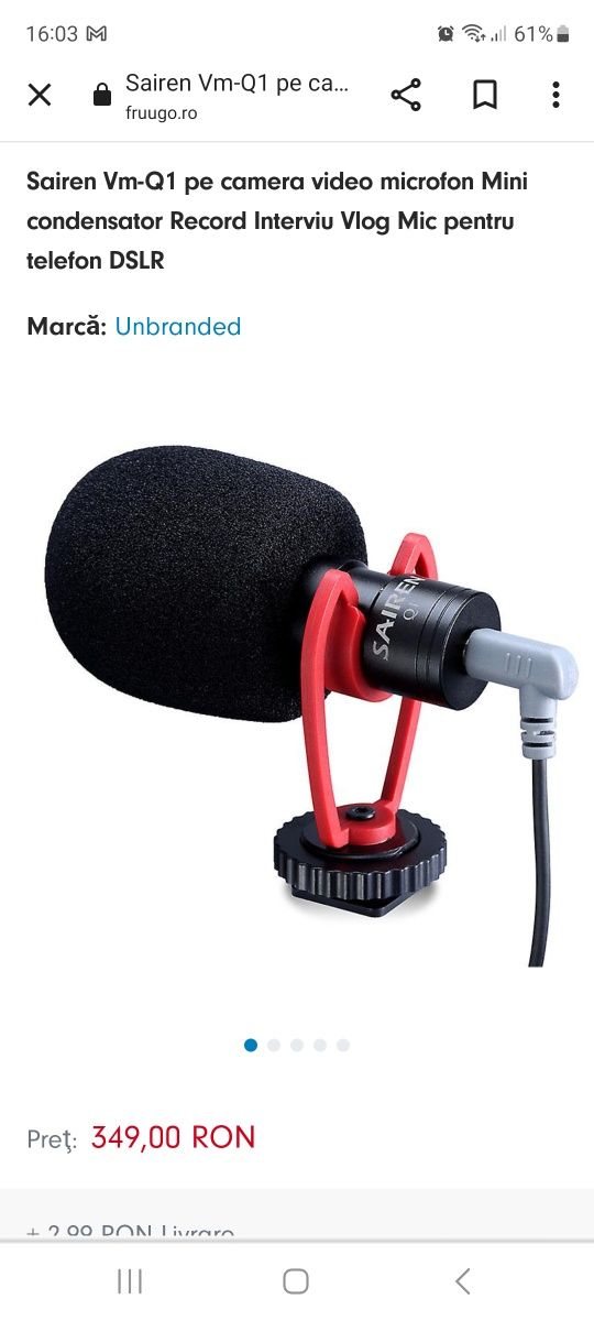 Microfon profesional Sairen VM-Q1 pentru telefon sau DSLR