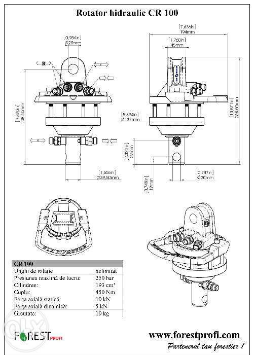 Rotator hidraulic 1 tone cu ax pentru graifer