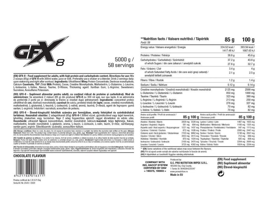 Mass gainer gfx8 5kg ciocolata