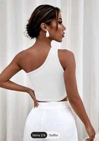 White One Shoulder Cut Crop Top